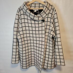 Ellen Tracy Gridlines Cowl Neck Sweater Coat